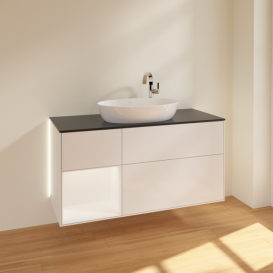 Тумба под раковину Villeroy & Boch Finion 120х50,1 см с подсветкой МДФ глянцевый белый лак/стекло черное матовое G942MTGF