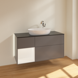 Тумба под раковину Villeroy & Boch Finion 120х50,1 см с подсветкой МДФ антрацит матовый лак/стекло черное матовое G942MTGK