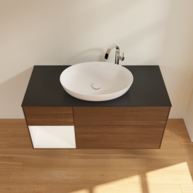 Тумба под раковину Villeroy & Boch Finion 120х50,1 см с подсветкой МДФ шпон грецкого ореха/стекло черное матовое G942MTGN