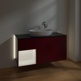 Тумба под раковину Villeroy & Boch Finion 120х50,1 см с подсветкой МДФ пион матовый лак/стекло черное матовое G942MTHB