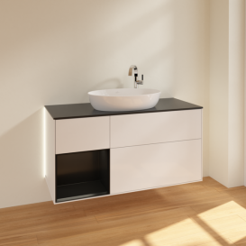Тумба под раковину Villeroy & Boch Finion 120х50,1 см с подсветкой МДФ глянцевый белый лак/стекло черное матовое G942PDGF