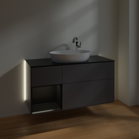 Тумба под раковину Villeroy & Boch Finion 120х50,1 см с подсветкой МДФ антрацит матовый лак/стекло черное матовое G942PDGK