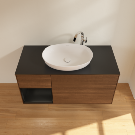 Тумба под раковину Villeroy & Boch Finion 120х50,1 см с подсветкой МДФ шпон грецкого ореха/стекло черное матовое G942PDGN