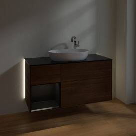 Тумба под раковину Villeroy & Boch Finion 120х50,1 см с подсветкой МДФ шпон грецкого ореха/стекло черное матовое G942PDGN