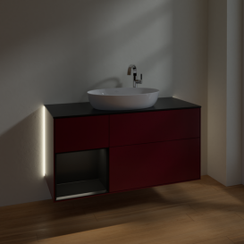 Тумба под раковину Villeroy & Boch Finion 120х50,1 см с подсветкой МДФ пион матовый лак/стекло черное матовое G942PDHB