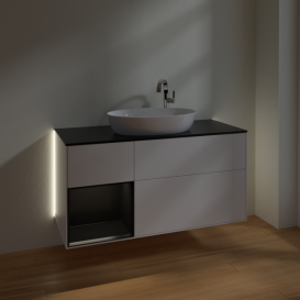 Тумба под раковину Villeroy & Boch Finion 120х50,1 см с подсветкой МДФ белый матовый лак/стекло черное матовое G942PDMT