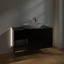 Тумба под раковину Villeroy & Boch Finion 120х50,1 см с подсветкой МДФ черный матовый лак/стекло черное матовое G942PDPD