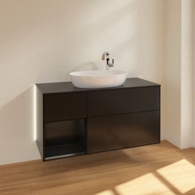 Тумба под раковину Villeroy & Boch Finion 120х50,1 см с подсветкой МДФ черный матовый лак/стекло черное матовое G942PDPD
