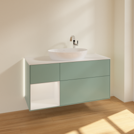 Тумба под раковину Villeroy & Boch Finion 120х50,1 см с подсветкой МДФ оливковый матовый лак/стекло белое матовое G941GFGM