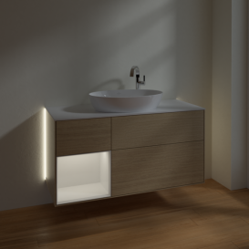 Тумба под раковину Villeroy & Boch Finion 120х50,1 см с подсветкой МДФ шпон дуба/стекло белое матовое G941GFPC