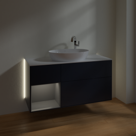 Тумба под раковину Villeroy & Boch Finion 120х50,1 см с подсветкой МДФ темно-синий матовый лак/стекло белое матовое G941GKHG