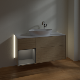 Тумба под раковину Villeroy & Boch Finion 120х50,1 см с подсветкой МДФ шпон дуба/стекло белое матовое G941GKPC
