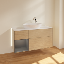 Тумба под раковину Villeroy & Boch Finion 120х50,1 см с подсветкой МДФ шпон дуба/стекло белое матовое G941GKPC