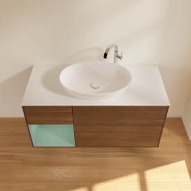 Тумба под раковину Villeroy & Boch Finion 120х50,1 см с подсветкой МДФ шпон грецкого ореха/стекло белое матовое G941GMGN