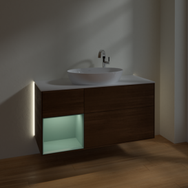 Тумба под раковину Villeroy & Boch Finion 120х50,1 см с подсветкой МДФ шпон грецкого ореха/стекло белое матовое G941GMGN