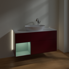 Тумба под раковину Villeroy & Boch Finion 120х50,1 см с подсветкой МДФ пион матовый лак/стекло белое матовое G941GMHB
