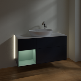 Тумба под раковину Villeroy & Boch Finion 120х50,1 см с подсветкой МДФ темно-синий матовый лак/стекло белое матовое G941GMHG