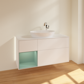 Тумба під раковину Villeroy & Boch Finion 120х50,1 см із підсвічуванням МДФ білий матовий лак/скло біле матове G941GMMT