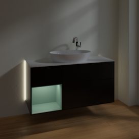 Тумба под раковину Villeroy & Boch Finion 120х50,1 см с подсветкой МДФ черный матовый лак/стекло белое матовое G941GMPD