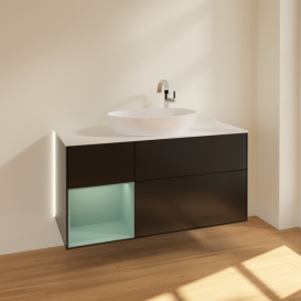 Тумба под раковину Villeroy & Boch Finion 120х50,1 см с подсветкой МДФ черный матовый лак/стекло белое матовое G941GMPD