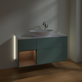 Тумба под раковину Villeroy & Boch Finion 120х50,1 см с подсветкой МДФ оливковый матовый лак/стекло белое матовое G941GNGM