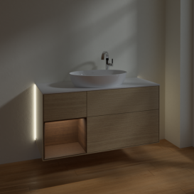 Тумба под раковину Villeroy & Boch Finion 120х50,1 см с подсветкой МДФ шпон дуба/стекло белое матовое G941GNPC