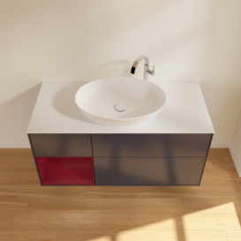 Тумба під раковину Villeroy & Boch Finion 120х50,1 см із підсвічуванням МДФ темно-синій матовий лак/скло біле матове G941HBHG