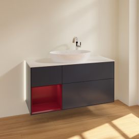 Тумба під раковину Villeroy & Boch Finion 120х50,1 см із підсвічуванням МДФ темно-синій матовий лак/скло біле матове G941HBHG