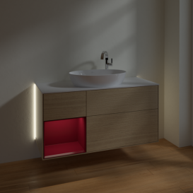 Тумба под раковину Villeroy & Boch Finion 120х50,1 см с подсветкой МДФ шпон дуба/стекло белое матовое G941HBPC