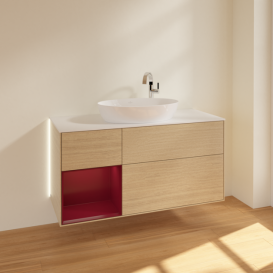 Тумба под раковину Villeroy & Boch Finion 120х50,1 см с подсветкой МДФ шпон дуба/стекло белое матовое G941HBPC