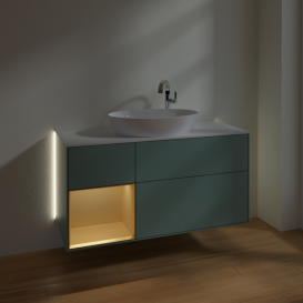 Тумба под раковину Villeroy & Boch Finion 120х50,1 см с подсветкой МДФ оливковый матовый лак/стекло белое матовое G941HFGM