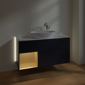 Тумба под раковину Villeroy & Boch Finion 120х50,1 см с подсветкой МДФ темно-синий матовый лак/стекло белое матовое G941HFHG