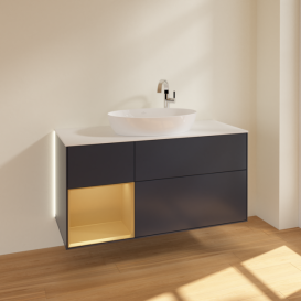 Тумба под раковину Villeroy & Boch Finion 120х50,1 см с подсветкой МДФ темно-синий матовый лак/стекло белое матовое G941HFHG