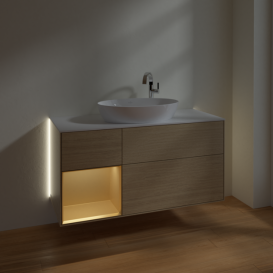 Тумба под раковину Villeroy & Boch Finion 120х50,1 см с подсветкой МДФ шпон дуба/стекло белое матовое  G941HFPC