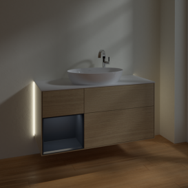 Тумба под раковину Villeroy & Boch Finion 120х50,1 см с подсветкой МДФ шпон дуба/стекло белое матовое G941HGPC