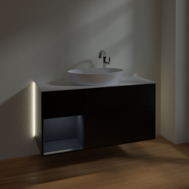 Тумба под раковину Villeroy & Boch Finion 120х50,1 см с подсветкой МДФ черный матовый лак/стекло белое матовое G941HGPD