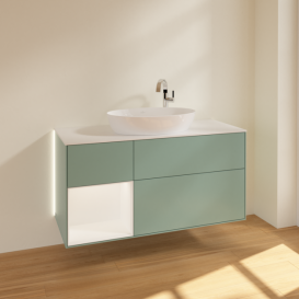 Тумба под раковину Villeroy & Boch Finion 120х50,1 см с подсветкой МДФ оливковый матовый лак/стекло белое матовое G941MTGM