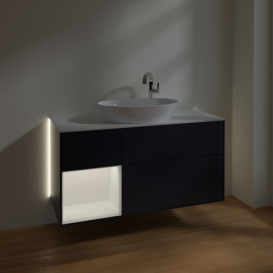 Тумба под раковину Villeroy & Boch Finion 120х50,1 см с подсветкой МДФ темно-синий матовый лак/стекло белое матовое G941MTHG