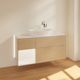 Тумба под раковину Villeroy & Boch Finion 120х50,1 см с подсветкой МДФ шпон дуба/стекло белое матовое G941MTPC