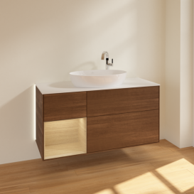 Тумба под раковину Villeroy & Boch Finion 120х50,1 см с подсветкой МДФ шпон грецкого ореха/стекло белое матовое G941PCGN