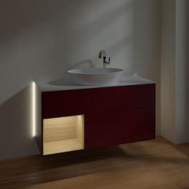 Тумба под раковину Villeroy & Boch Finion 120х50,1 см с подсветкой МДФ пион матовый лак/стекло белое матовое G941PCHB