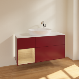 Тумба под раковину Villeroy & Boch Finion 120х50,1 см с подсветкой МДФ пион матовый лак/стекло белое матовое G941PCHB