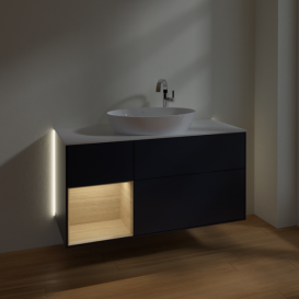 Тумба под раковину Villeroy & Boch Finion 120х50,1 см с подсветкой МДФ темно-синий матовый лак/стекло белое матовое G941PCHG