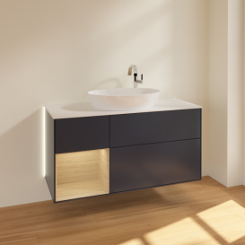 Тумба под раковину Villeroy & Boch Finion 120х50,1 см с подсветкой МДФ темно-синий матовый лак/стекло белое матовое G941PCHG