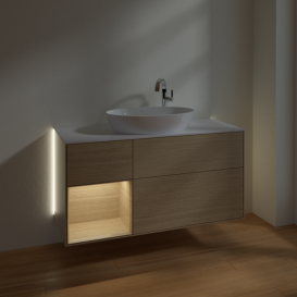 Тумба под раковину Villeroy & Boch Finion 120х50,1 см с подсветкой МДФ шпон дуба/стекло белое матовое G941PCPC
