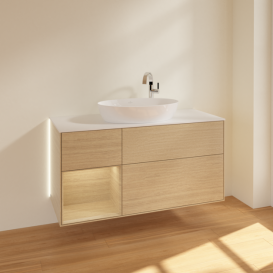 Тумба под раковину Villeroy & Boch Finion 120х50,1 см с подсветкой МДФ шпон дуба/стекло белое матовое G941PCPC