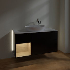 Тумба под раковину Villeroy & Boch Finion 120х50,1 см с подсветкой МДФ черный матовый лак/стекло белое матовое G941PCPD