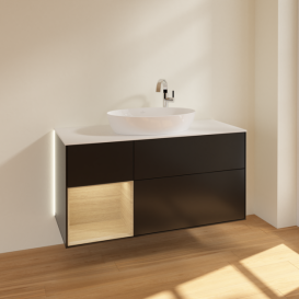 Тумба под раковину Villeroy & Boch Finion 120х50,1 см с подсветкой МДФ черный матовый лак/стекло белое матовое G941PCPD