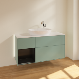 Тумба под раковину Villeroy & Boch Finion 120х50,1 см с подсветкой МДФ оливковый матовый лак/стекло белое матовое G941PDGM