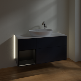 Тумба под раковину Villeroy & Boch Finion 120х50,1 см с подсветкой МДФ темно-синий матовый лак/стекло белое матовое G941PDHG